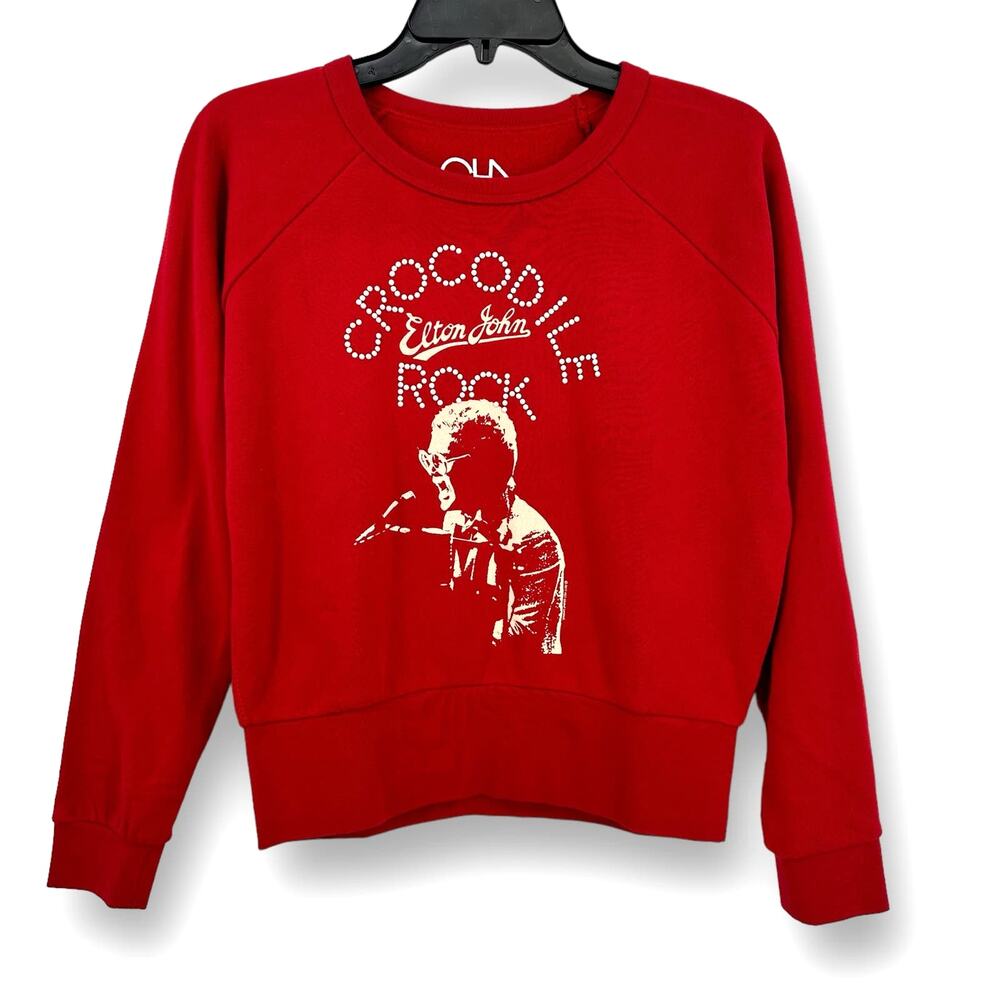 Chaser Elton John Crocodile Rock Embellished Sweatshirt Womens Size XS Red